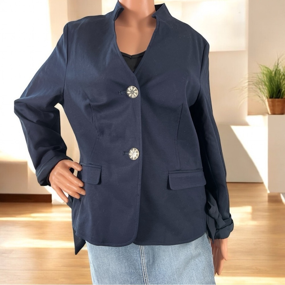 Nanette Lepore Navy Blue Tie-Side Blazer With Embellished Buttons Size 14 New